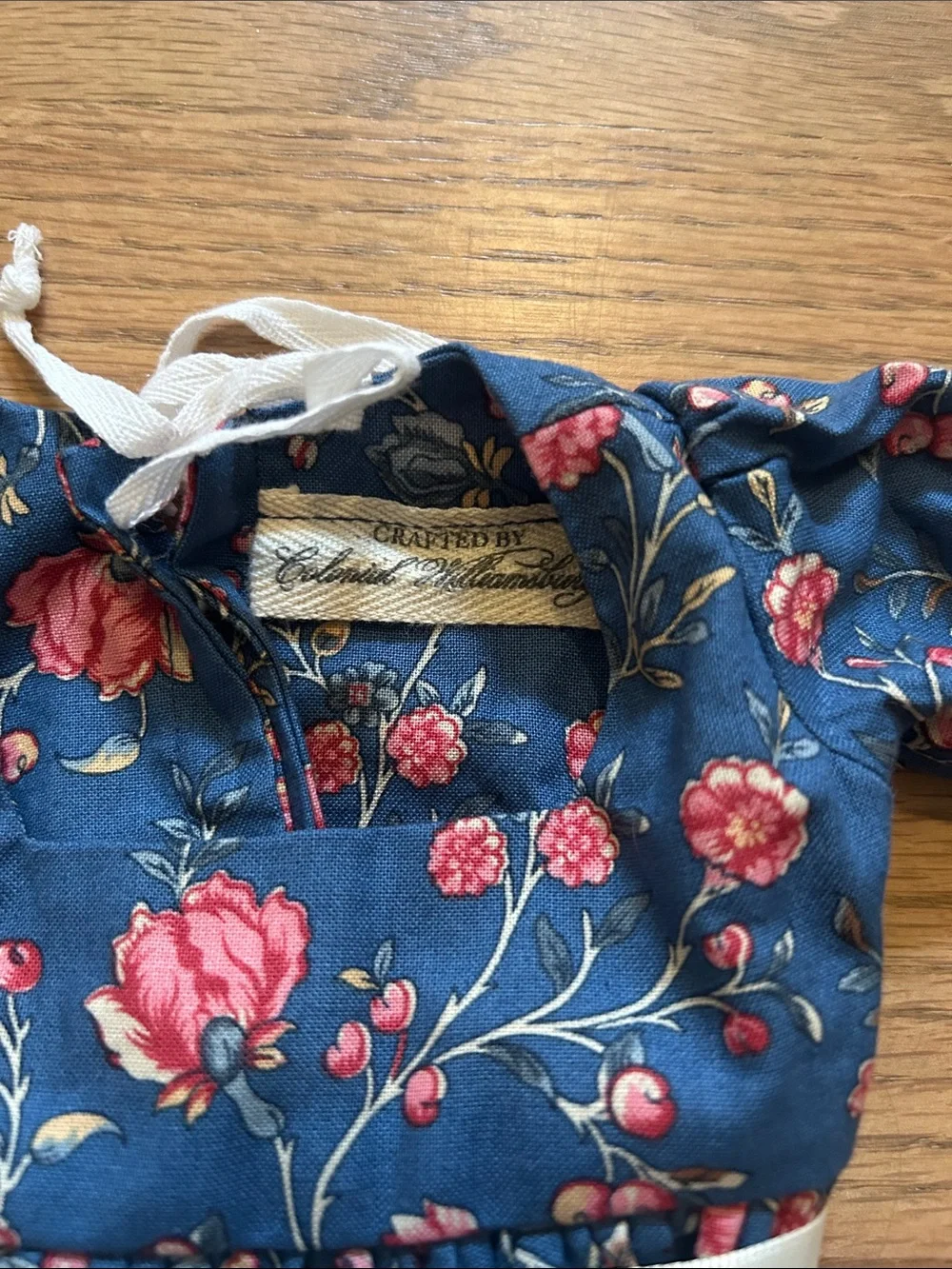 Blue Floral Doll Dress with Cream Sash